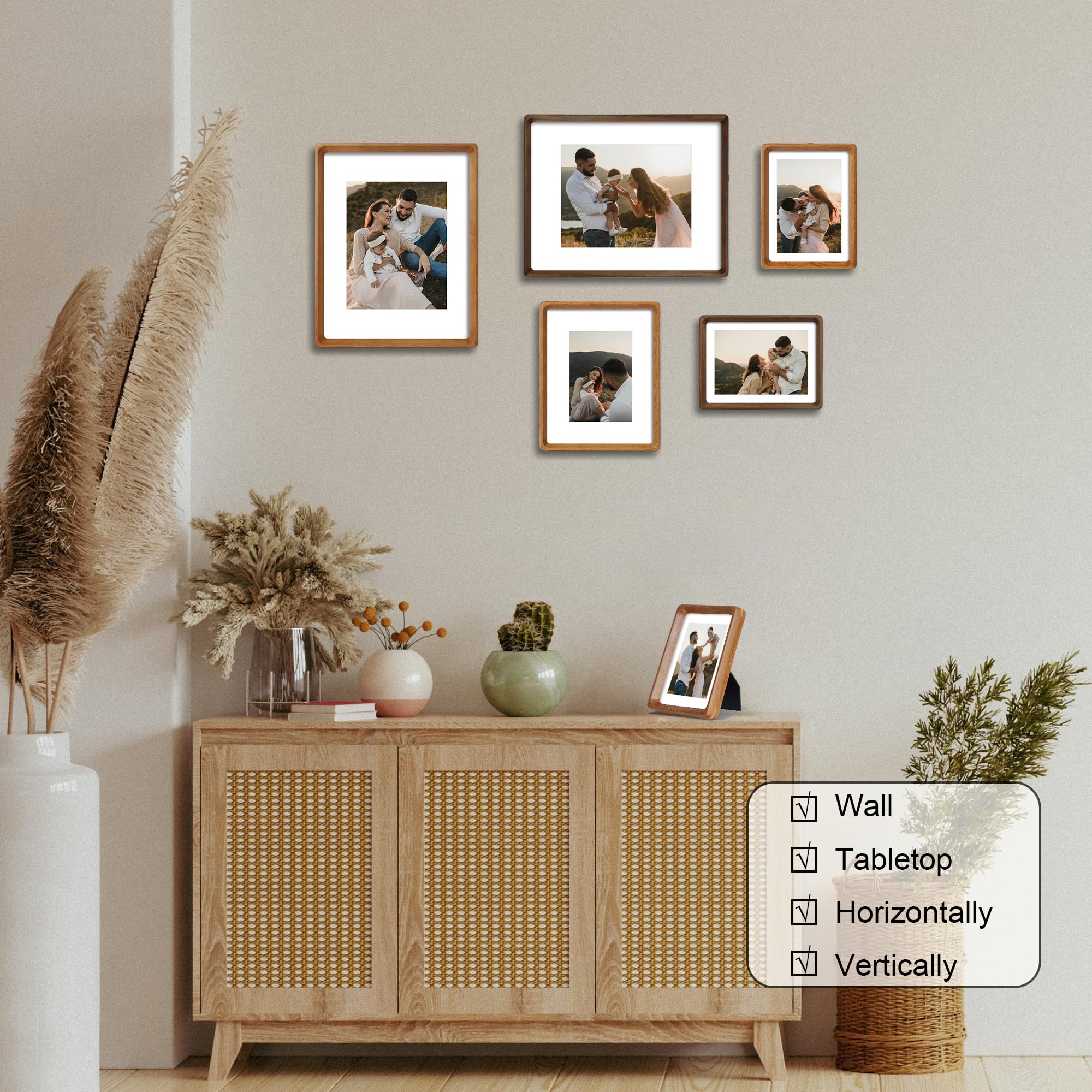 Bilderrahmen aus natürlichem Walnussholz, mit Passepartout für 12,7 x 17,8 cm, Original-Bilderrahmen aus natürlichem Massivholz, 20,3 x 25,4 cm, mit gehärteter Glasabdeckung für Wand- und