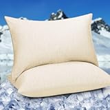 HOMFINE Cooling Pillowcases Queen Size - Double Side Q-Max 0&period;439 Cooling Fiber for Pillow Protector&comma; Breathable Cold Pillow Cover for Hot Sleeper Night Sweat&comma; Hidden Zipper&comma; 2 Pack &lpar;20"x30"&comma; Beige&rpar;