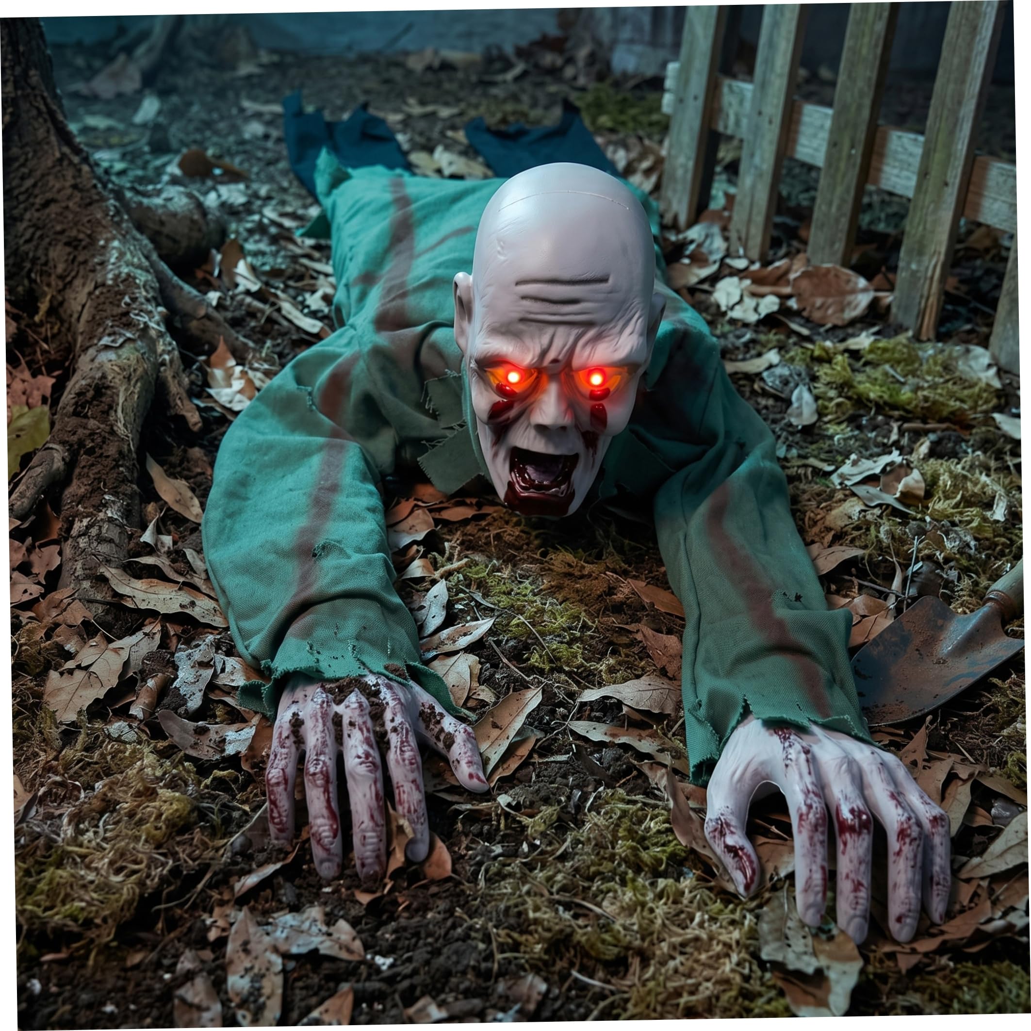 Décorations d'Halloween animatroniques Zombie rampant à commande vocale