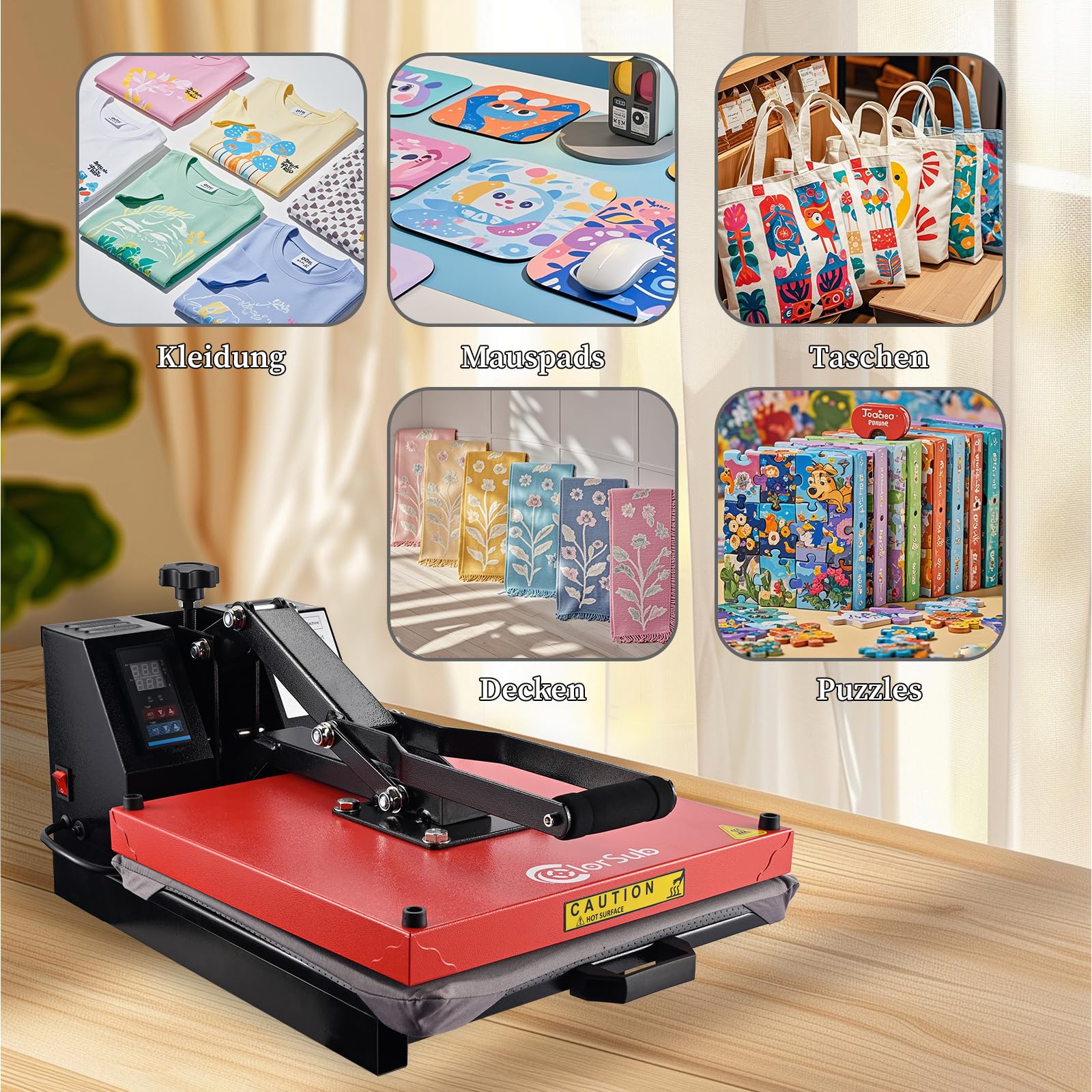 ColorSub Digitale Sublimationsmaschine, 38 x 38 cm (15 "x 15"), Hitzepresse，Gleit-Thermopresse, geeignet für T-Shirts, Taschen, Kissen, Puzzles, Kleidung,HTV-Vinyl-Projekte 1600 W