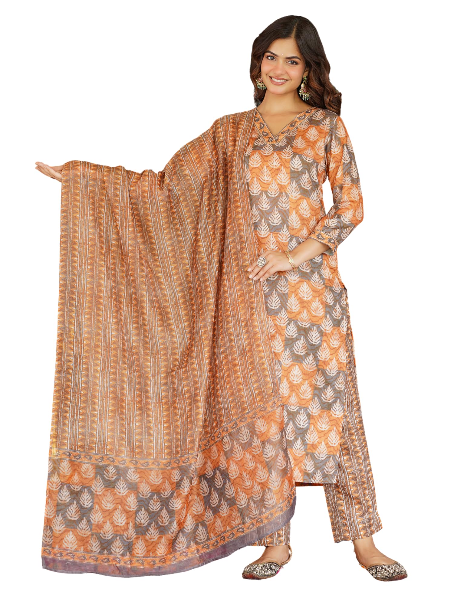 Women's Multi Rayon Blend Printed Straight Ethnic Motifs Kurta Trousers With Dupatta Set | Daily Straight Kurta Set For Women | Ethnic Motifs Salwar Suit For Women-image-44