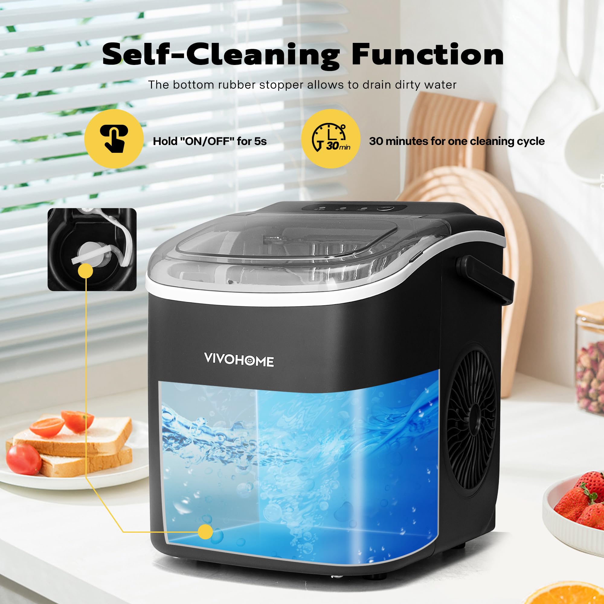VIVOHOME Countertop Ice Maker With Handle 26lbs/Day 9 Ice Cubes In 6 Mins Portable Ice Maker Machine 10 Ice Bags And Self Cleaning Ice Cube Maker Black on Fridge.com - View 6