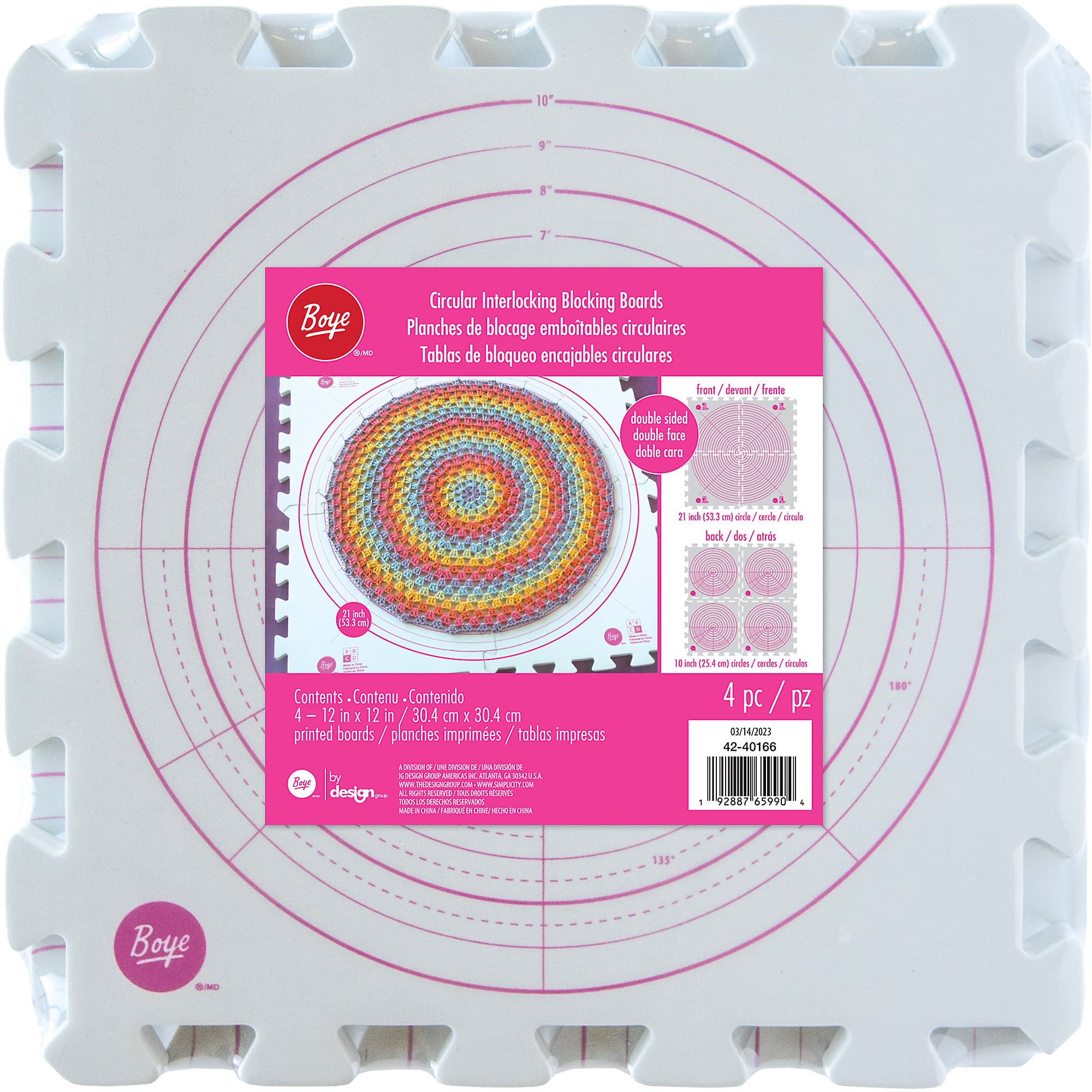 Boye 42-40166 Circular Interlocking Crochet and Knitting Blocking Boards, 12" x 12", Multicolor, 4pcs