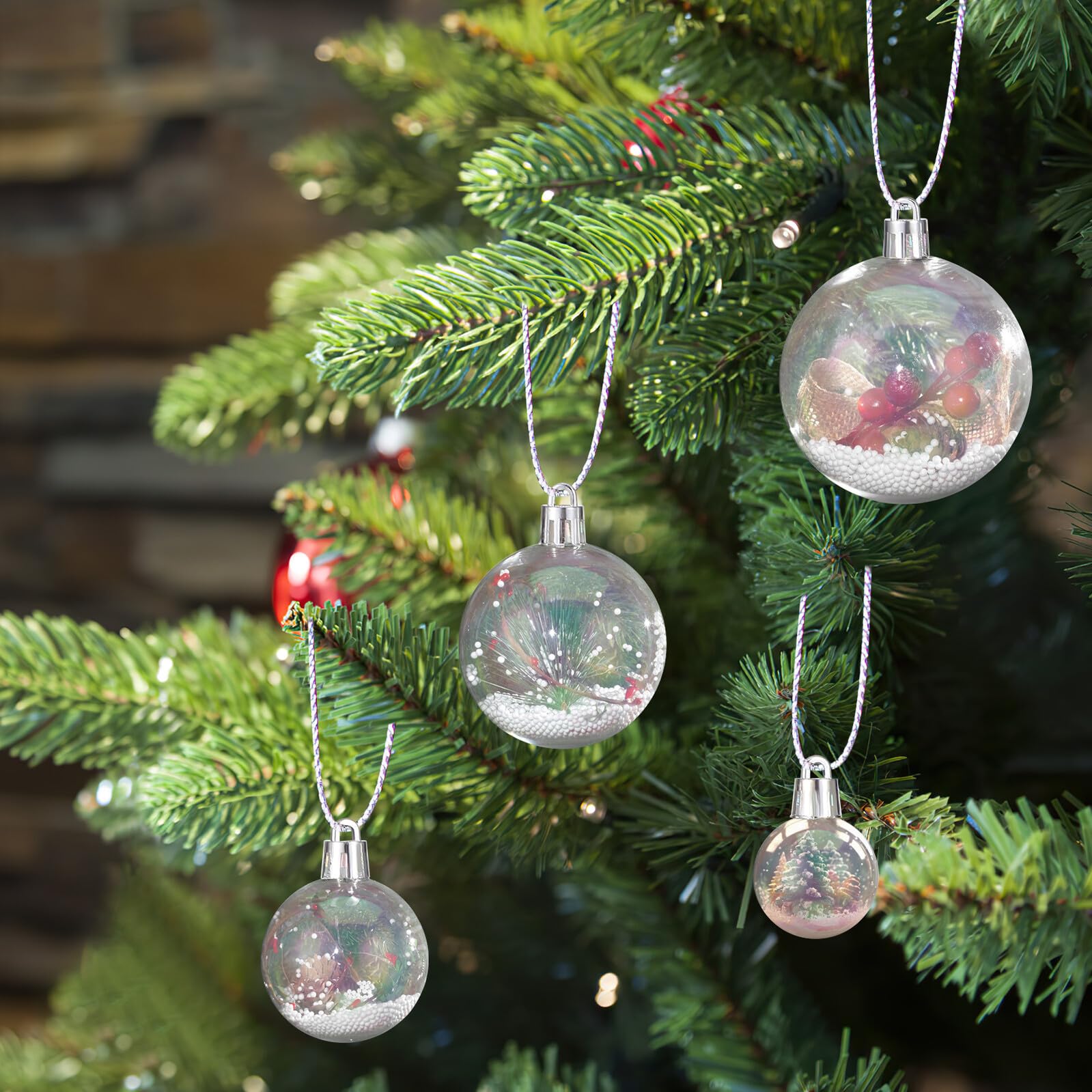 18pezzi Palline Di Natale Trasparenti in Plastica Assortite Per Dimensioni Per Decorazioni Fai Da Te Alberi Di Natale Feste e Ornamenti Natalizi Riempibili Anello Per Appendere
