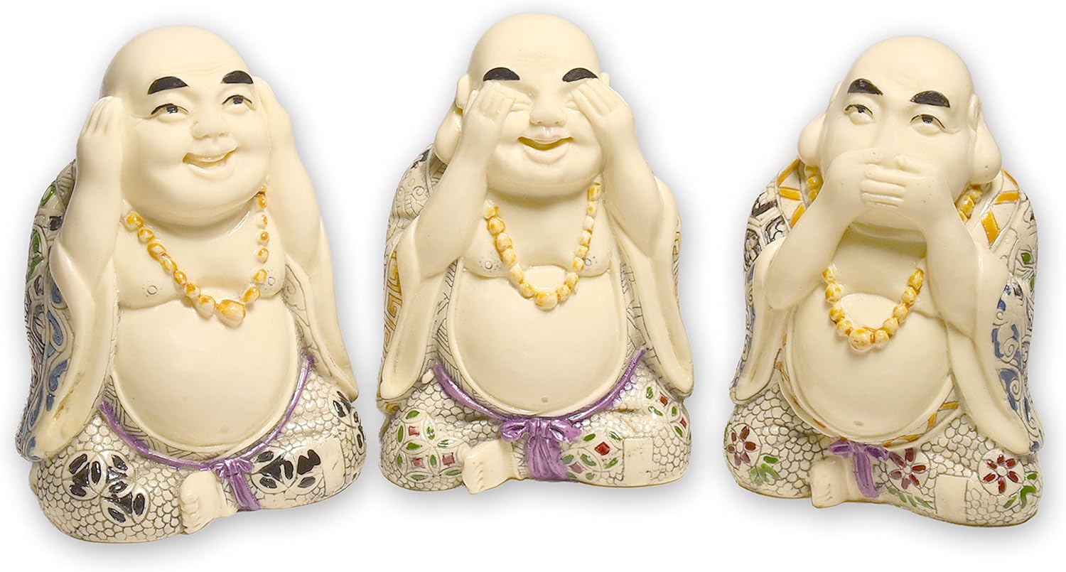 Markenlos 3 Buddha Figuren, Nichts SEHEN, Nichts HÖREN, Nichts Sagen, FENG Shui, ABWEHRZAUBER