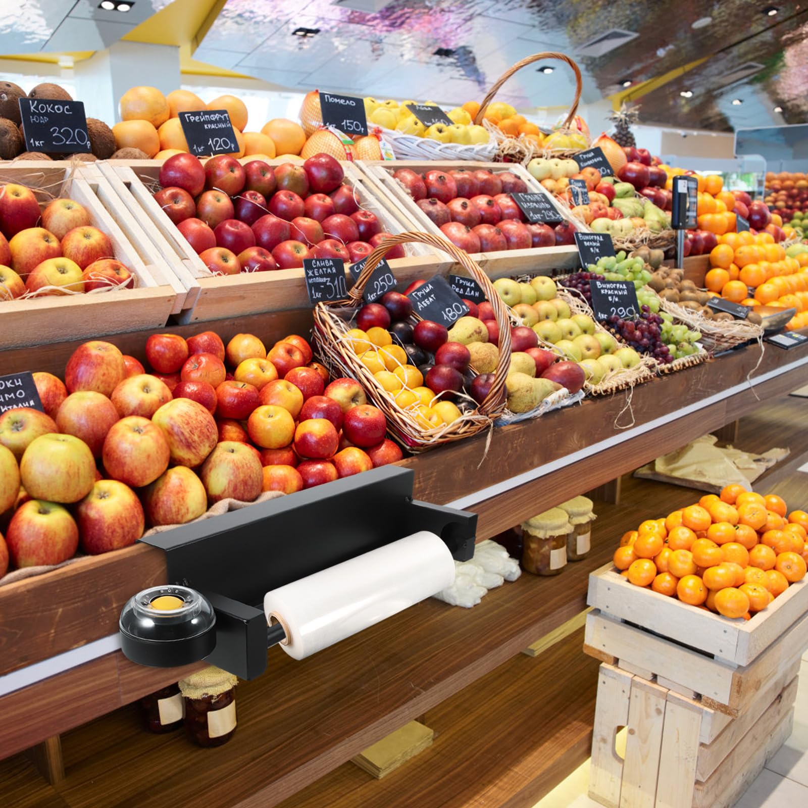 FRCOLOR Soporte para Bolsas de Supermercado Negro de Hierro, Dispensador Montado para Rollos de Bolsas Plásticas, Estante Compacto para Puerta y Almacenamiento en Comercio y Hogar
