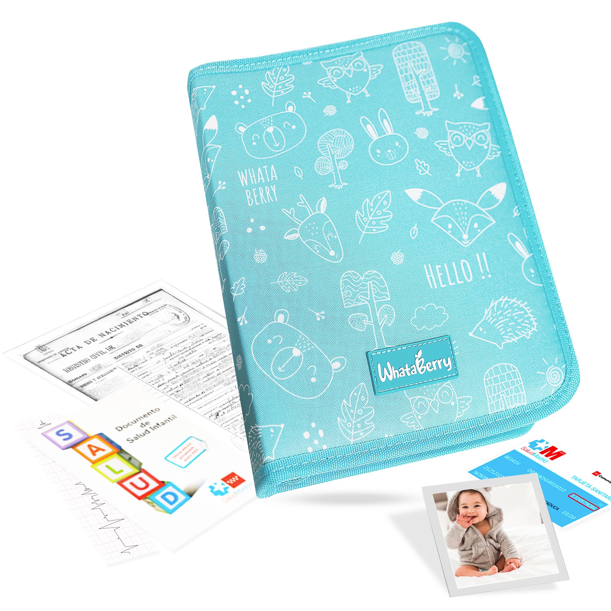 Porta documenti gravidanza e neonato – Porta libretto sanitario pediatrico, organizzazione rapida dei documenti essenziali per famiglia e viaggio – 16 scomparti, portatile – Blu Turchese 26×19×3cm