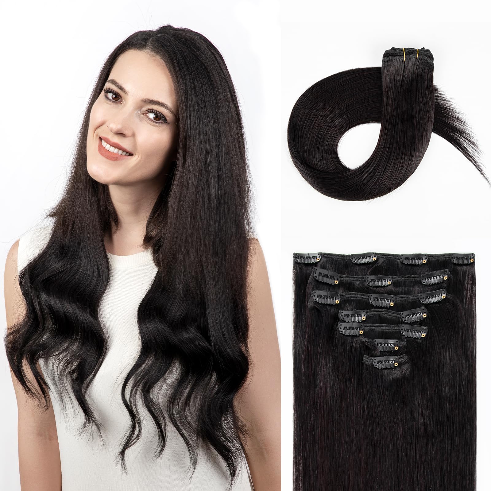 SOBEAUTY Hair Extensions Clip in, Real Human Hair Extensions, 100% Hair Extension Human Hair Double Weft