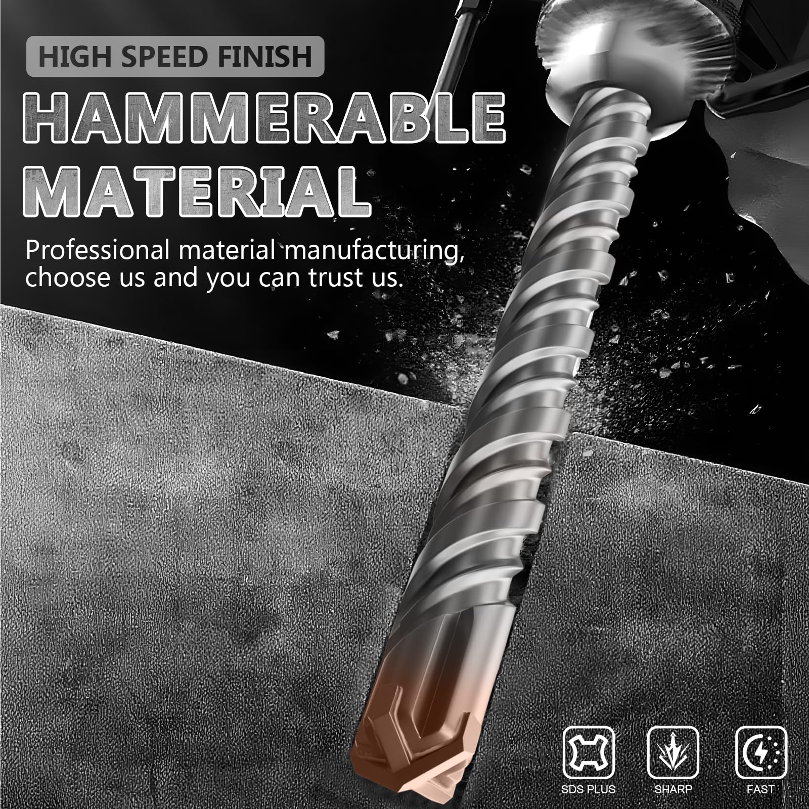 Zestaw 2 wierteł udarowych SDS Plus do młotowiertarki obrotowej 19 mm x 310 mm, 4 ostre krawędzie z węglików spiekanych i powlekanej głowicy, idealne do muru | Wytrzymały mur | wiertła