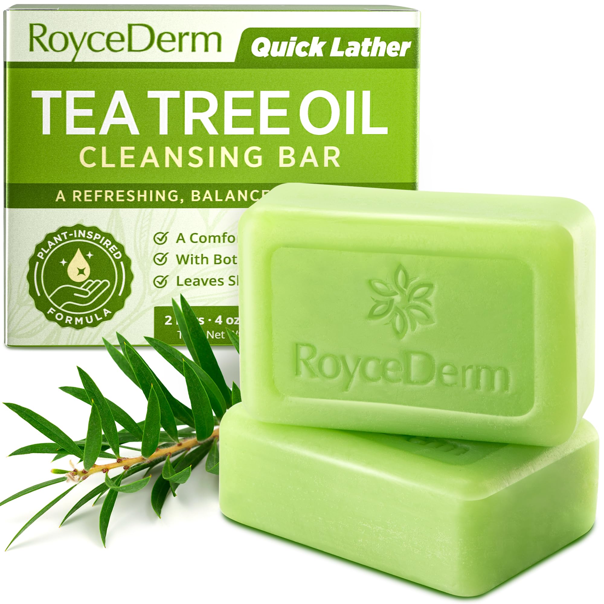 Tea Tree Cleansing Bar Soap – Refreshing Body & Face Cleanser for Oily & Sweat-Prone Skin, Deep Clean Feel, Quick Lather, Plant-Inspired Formula