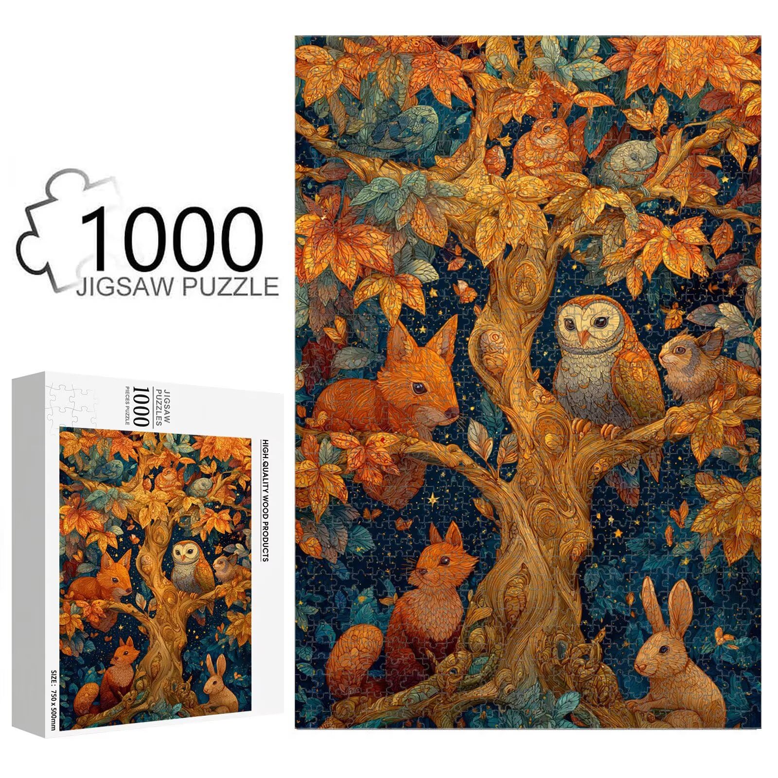 Puzzle 1000 Pièces, Animal & Arbre Puzzle en Bois Durable 1T#1335 | Puzzle en Bois, Découpe de Précision, Encres aux Couleurs Vives, Loisir Relaxant, Décoration Intérieure, Cadeau, 50x75cm