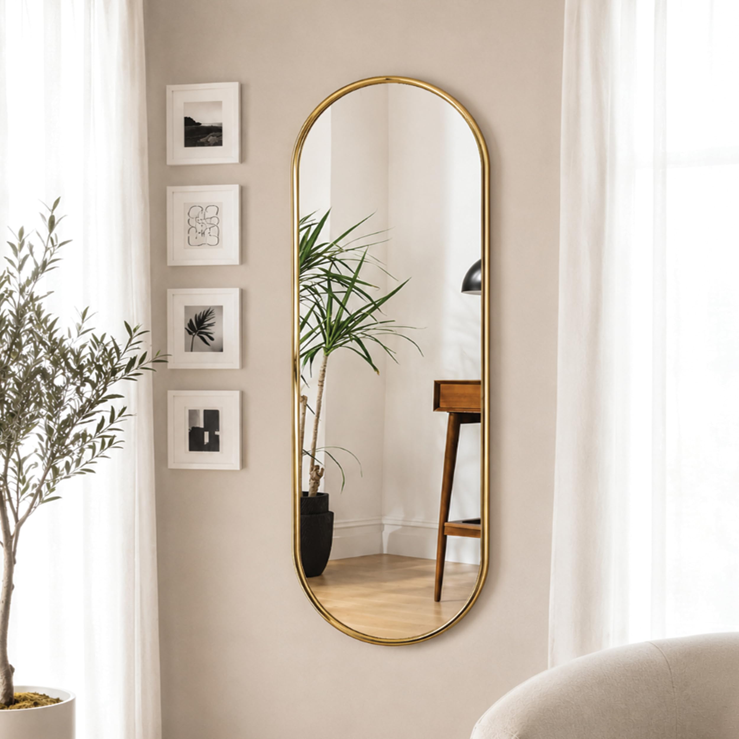 Black Arched Wall Mirror With Frame, Modern Metal Frame Vanity Mirror for Bathroom, Bedroom, Entryway & Living Room, Vertical Wall Mounted Decorative Mirror with Clarity Glass (Size, 15x31 Inch)-image-37