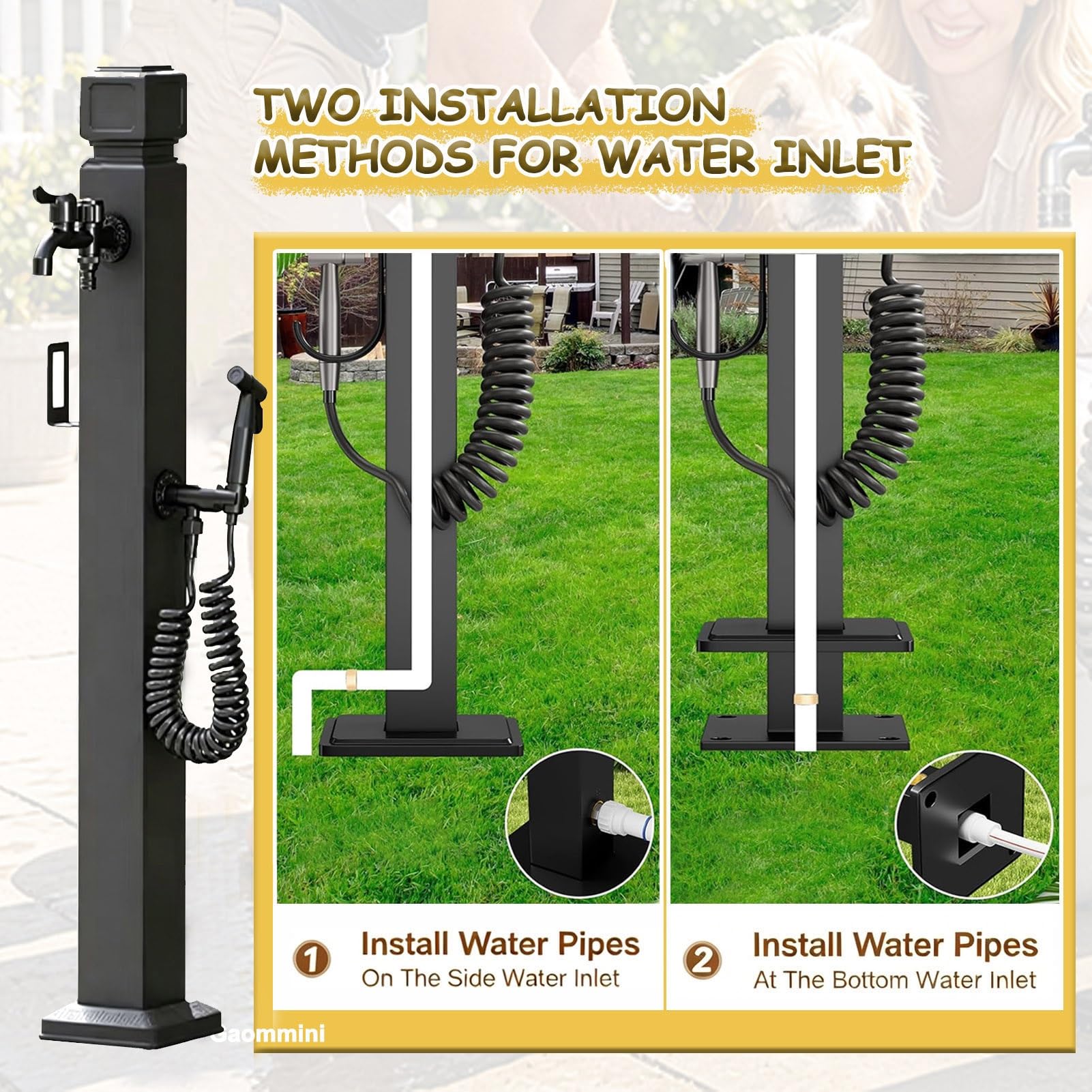 Columna de agua montada en el suelo, soporte para manguera de acero inoxidable con espiga, grifo de jardín para patio, césped, hidrante de jardín