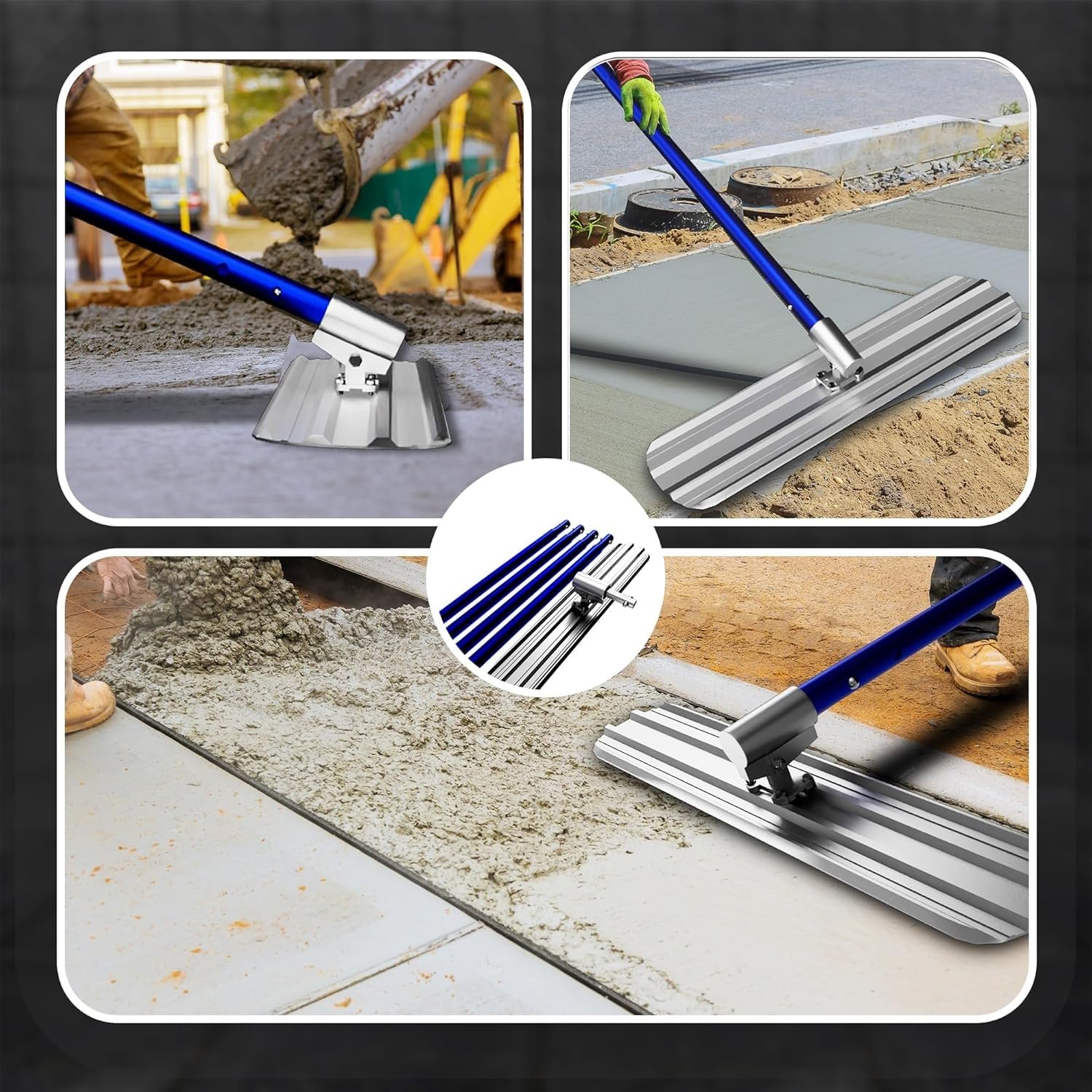 Kit d'outils pour taloche en béton avec truelle ultra longue en alliage d'aluminium et de magnésium et 4 poignées combinables pour plâtrage et nivellement lisses