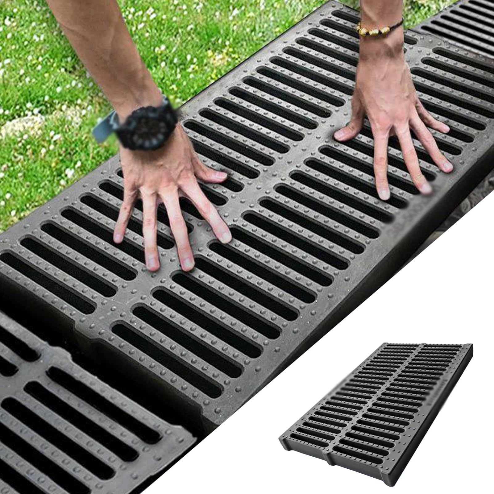 Rejilla de Drenaje Cuadrada de polímero para Exteriores, Recortable para Patio, Garaje, Entrada de vehículos, jardín y sótano, Ideal para Bloquear residuos (50 x 50 x 3 cm/19 3/4" x 19 3/4"