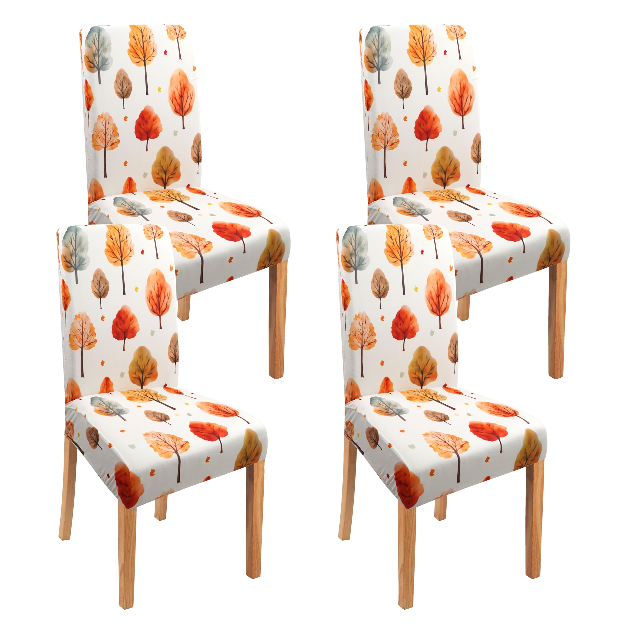 qwpmvhsak Fall Thanksgiving Chair Covers Set of 4, Watercolor Maple Dining Chair Protectors, Elastic Removable Washable Dining Chair Covers for