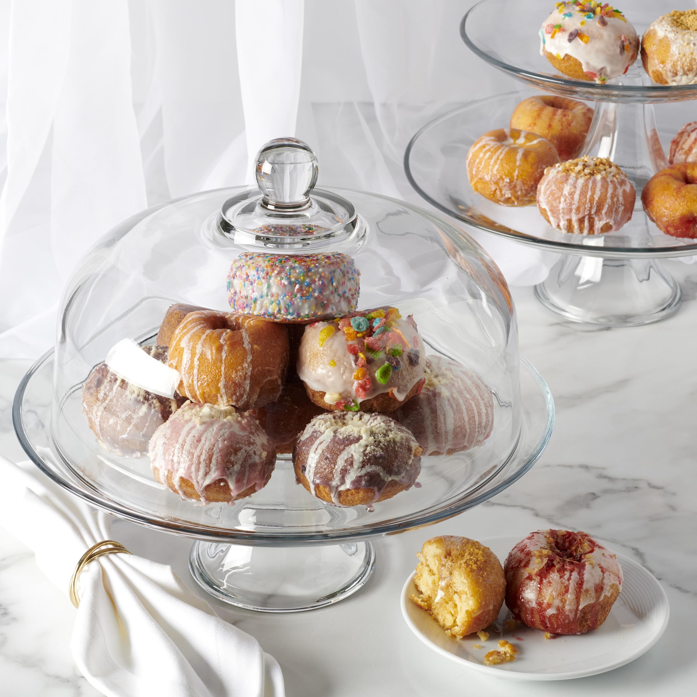Anchor Hocking ケーキスタンド S L 2点セット Anchor Hocking Canton Glass Cake Stand Set with Pedestal