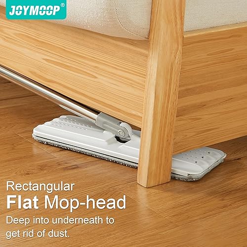Vista 62 de JOYMOOP Juego de trapeador y cubo con escurridor, juego de cubo plano blanco para limpieza de pisos, limpiador de pared húmedo y seco con mango