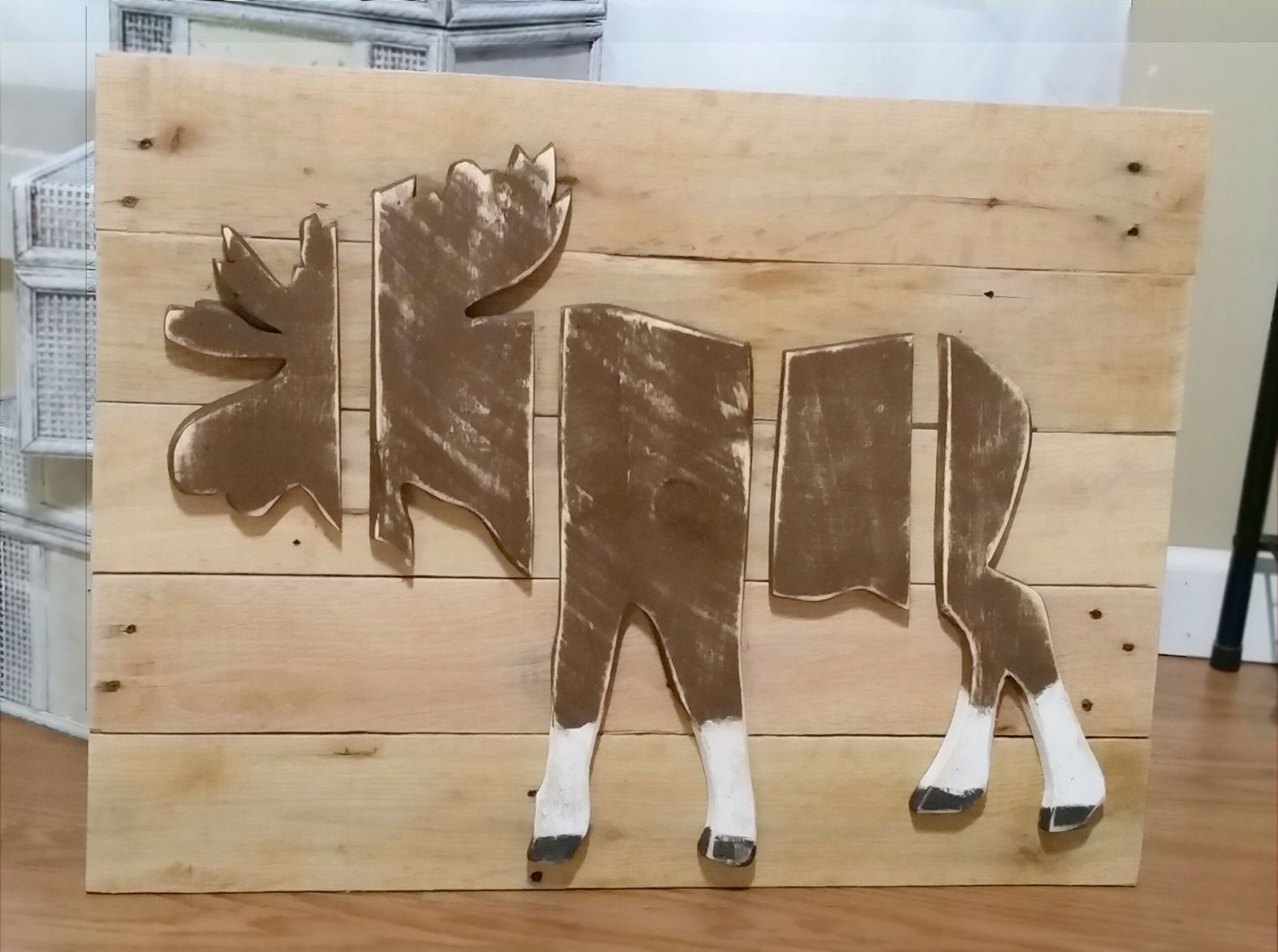 Rustic Layered Wood Moose Wall Art, Wildlife Decor, Moose Picture Cabin Art, Reclaimed Wood, Distressed Art