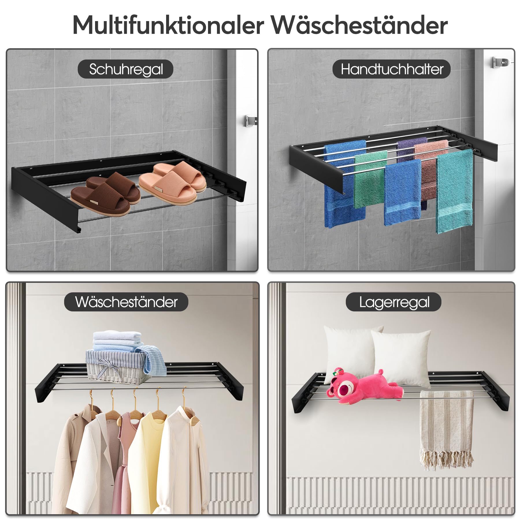 Gemsaya Droogrek, wandmontage, 80 cm, uittrekbaar, wanddroger met twee Gemsaya Droogrek, wandmontage, 80 cm, uittrekbaar, wanddroger met twee