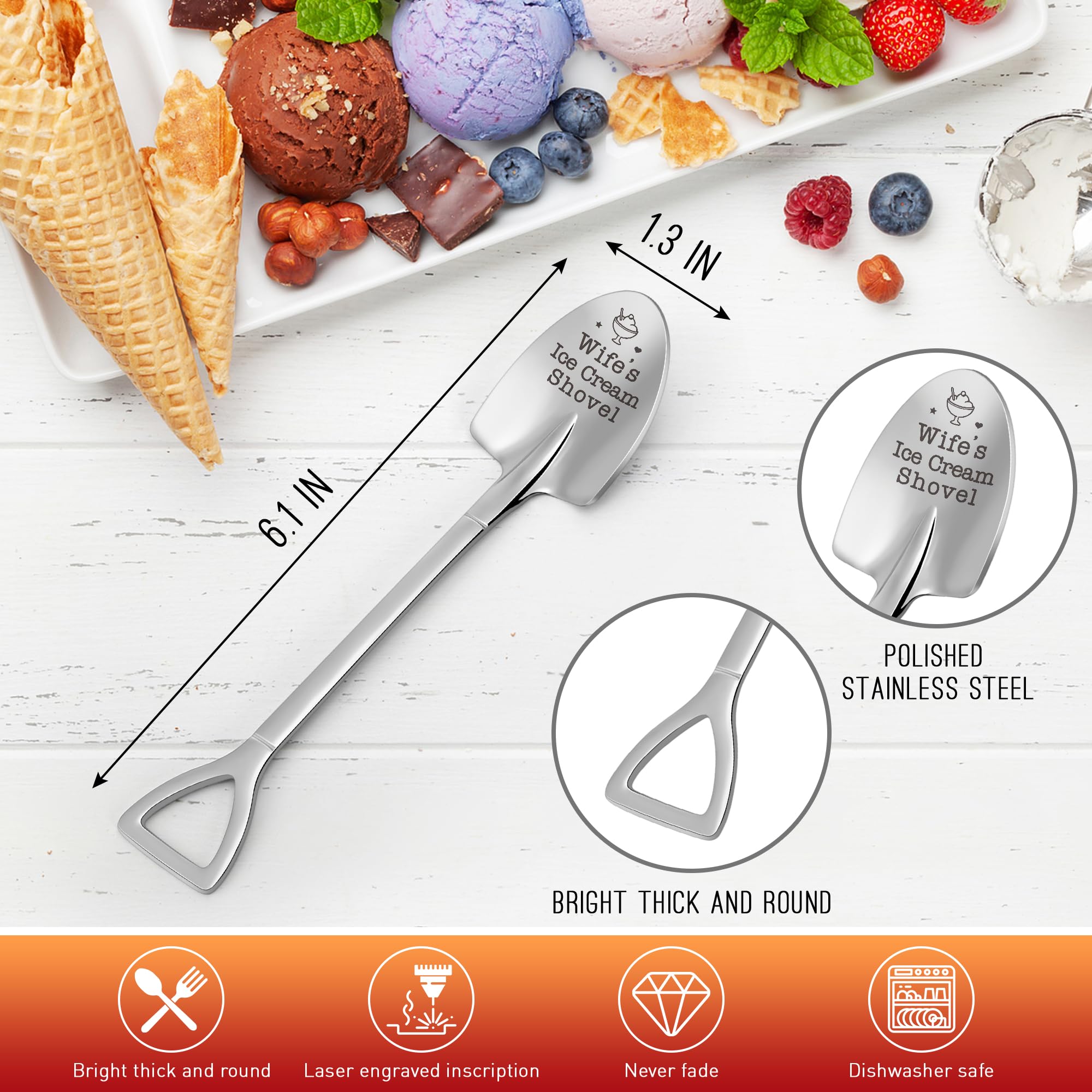 Mothers Day for Wife from Husband, To My Wife Mother's Day Anniversary Wedding Birthday Gifts for Women Wifey I Love You Valentines Easter Romantic Gift for Her, Funny Wife's Ice Cream Shovel Spoon
