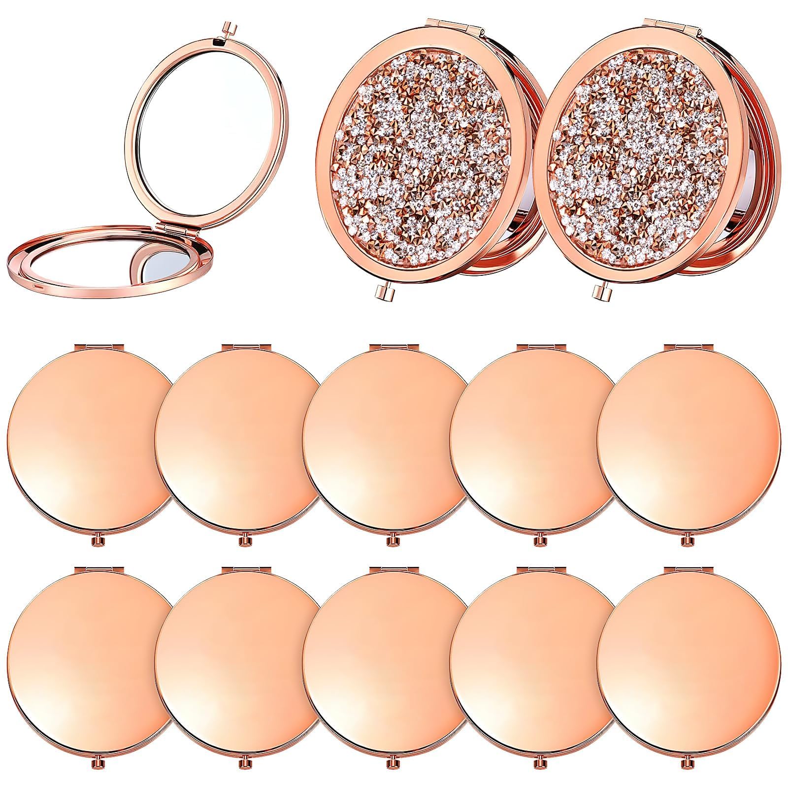 Miroir compact strass or rose luxueux double face pliable de qualité supérieure