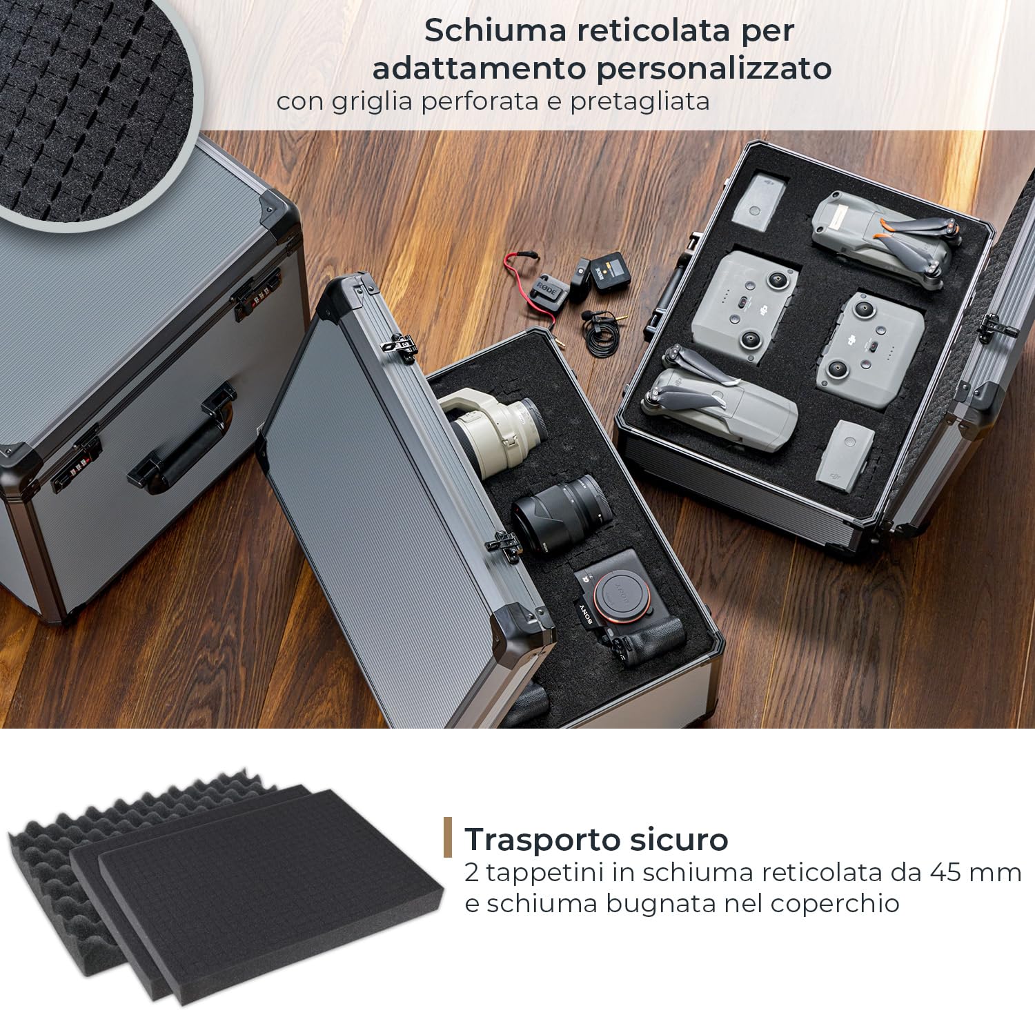 HMF 14402-02 Valigetta per Fotocamera in Alluminio, Custodia per Pistole con Schiuma Raster | 46 x 33 x 15 cm