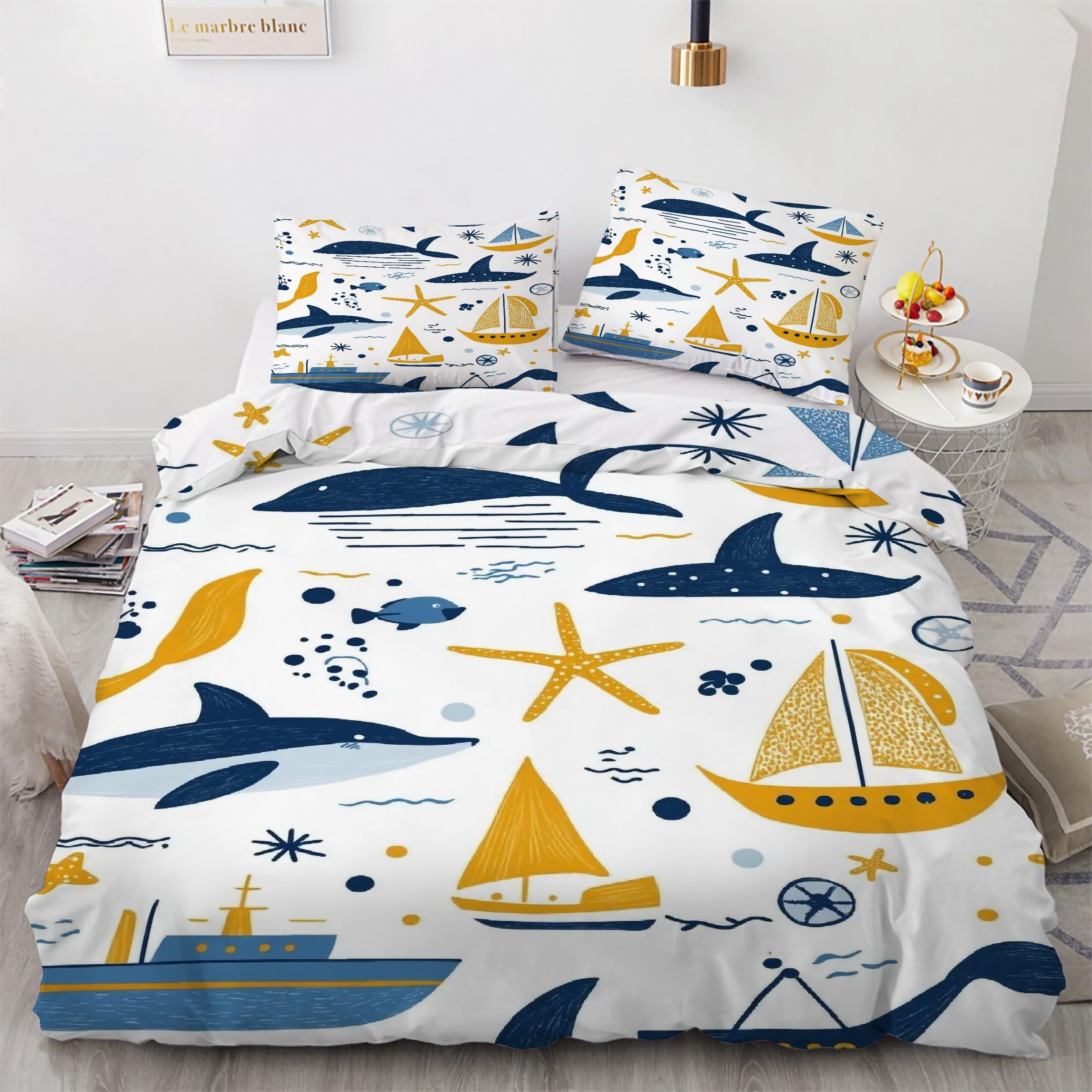 Housse de couette 240x260 microfibre douce parure de lit supérieure imprimé motif marin