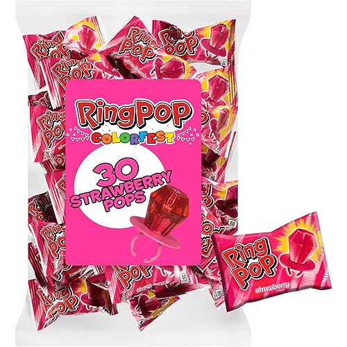 Ring Pop Pink Easter Candy, Individually Wrapped Pink Lollipops, Strawberry 30 Ct Bulk Suckers for Kids, Fun Candy for Gender Reveals, Easter Basket Stuffers, Egg Fillers, Party Favors, Gifts for Kids