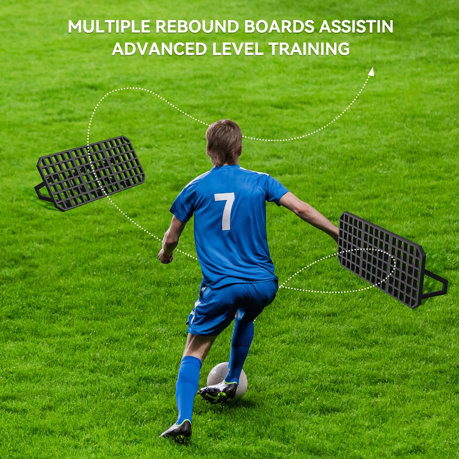 Tavola da rimbalzo da calcio, portatile, per adulti e bambini, 2 angoli in metallo, attrezzatura per allenamento da calcio per cortile, tavole di rimbalzo regolabili per il passaggio