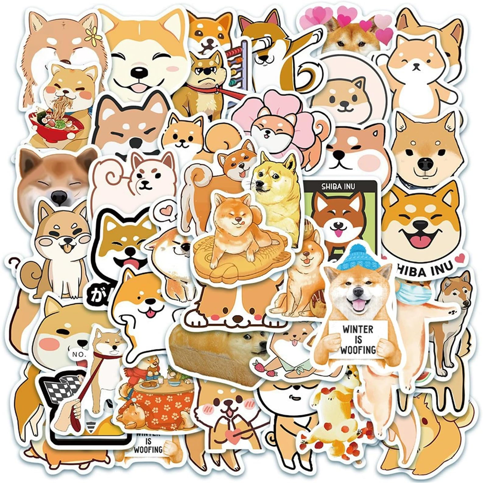 50pcs Shiba Inu Stickers for Water Bottle, Cool Laptop Stickers for Kids Teens, Trendy Graffiti Cute Aesthetic Waterproof Stickers Pack for Skateboard Luggage, Colorful Funny Stickers (Shiba Inu 01)