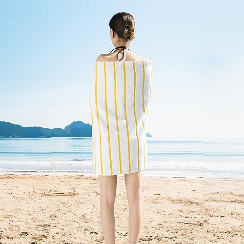 Miniatura 7 de Paquete de 3 toallas de playa a rayas amarillas, grandes, de gran tamaño, 100% algodón, toalla de playa turca, calidad de hotel, lujosa, 460 GSM,