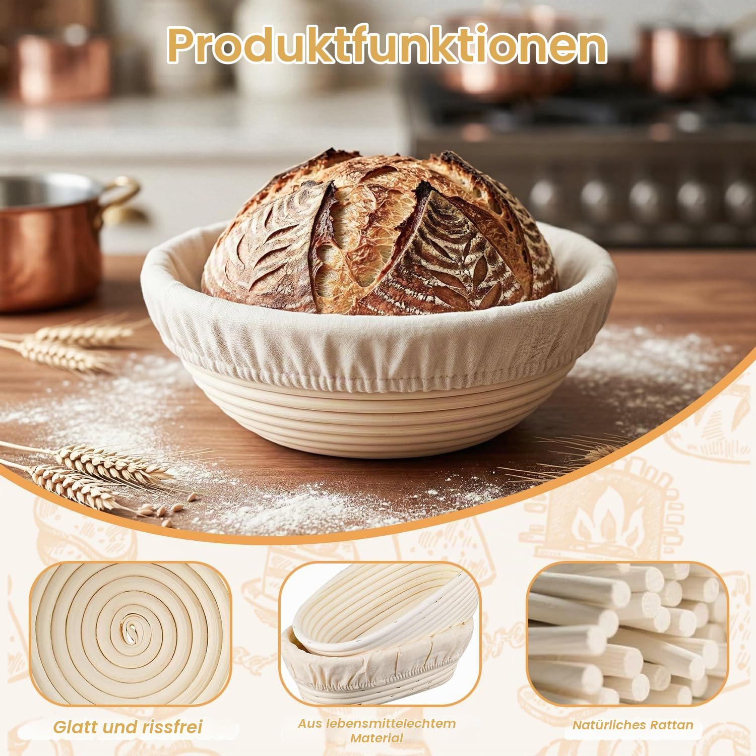 Gärkörbchen Für Sauerteig Starter Set, 2 Gärkorb Brot Kit