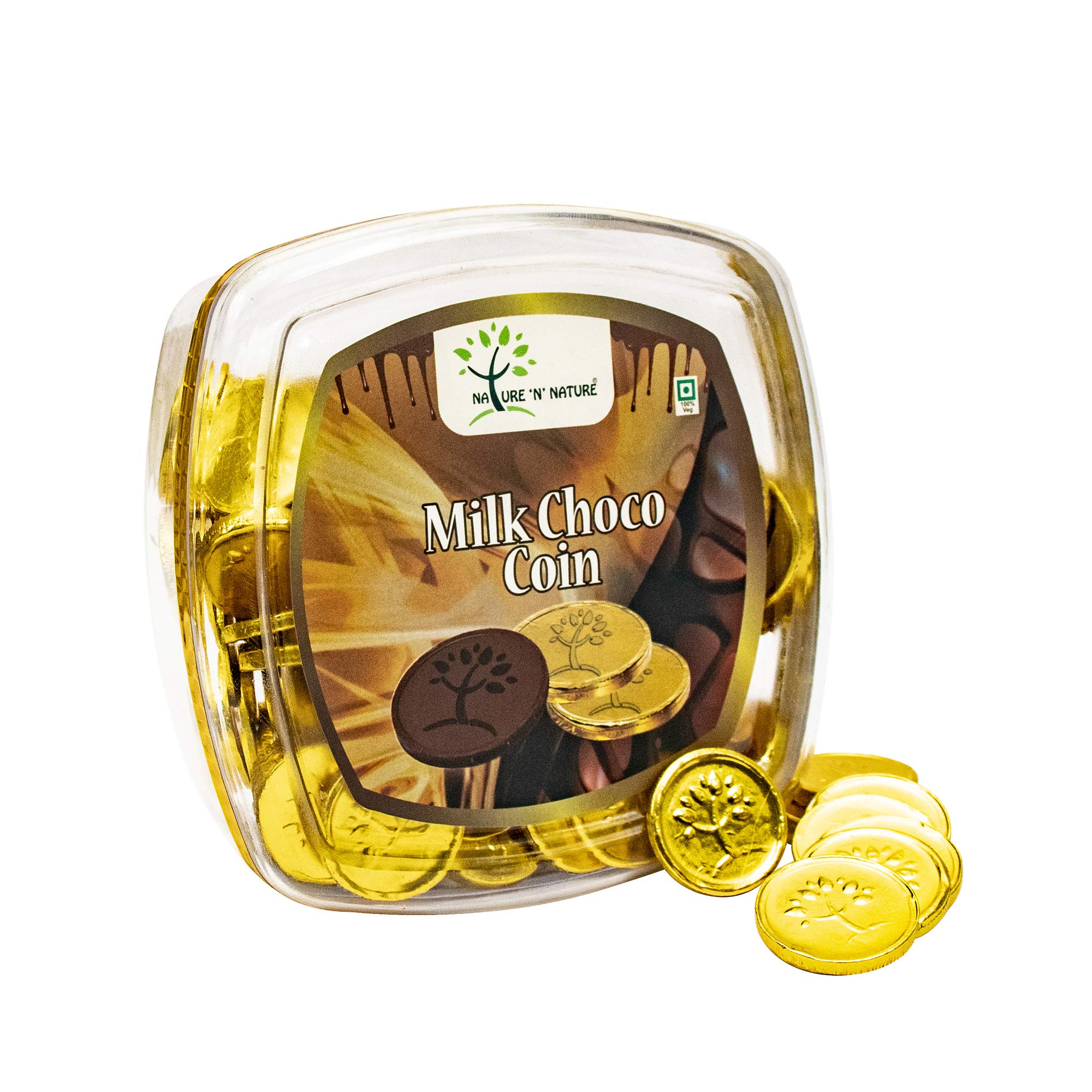 NATURE 'N' NATURE Gold Coin Milk Chocolates, 230gms Square Gift Pack, 100 pcs, Coin Chocolate Gifts for Holi, Rakhi, Diwali, Anniversary, Birthday, Christmas, Valentines