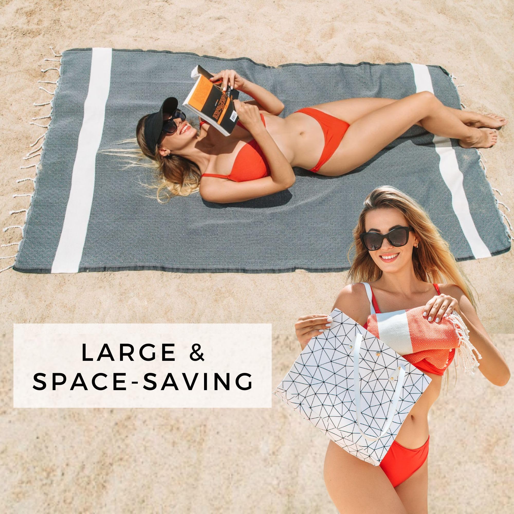 Flora Furora Beach Towel Large 100 x 200 cm: Cotton (Set of 2), Light, Long, Thin, Compact, Premium Quality, Hammam Towel - Image 3