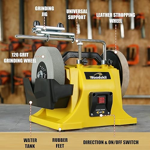 Vista 19 de Amoladora de banco de 8 pulgadas de 4.8 A, 3/4 HP, molinillo de mesa de 3600 rpm con dos máscaras protectoras para ojos y dos muelas abrasivas