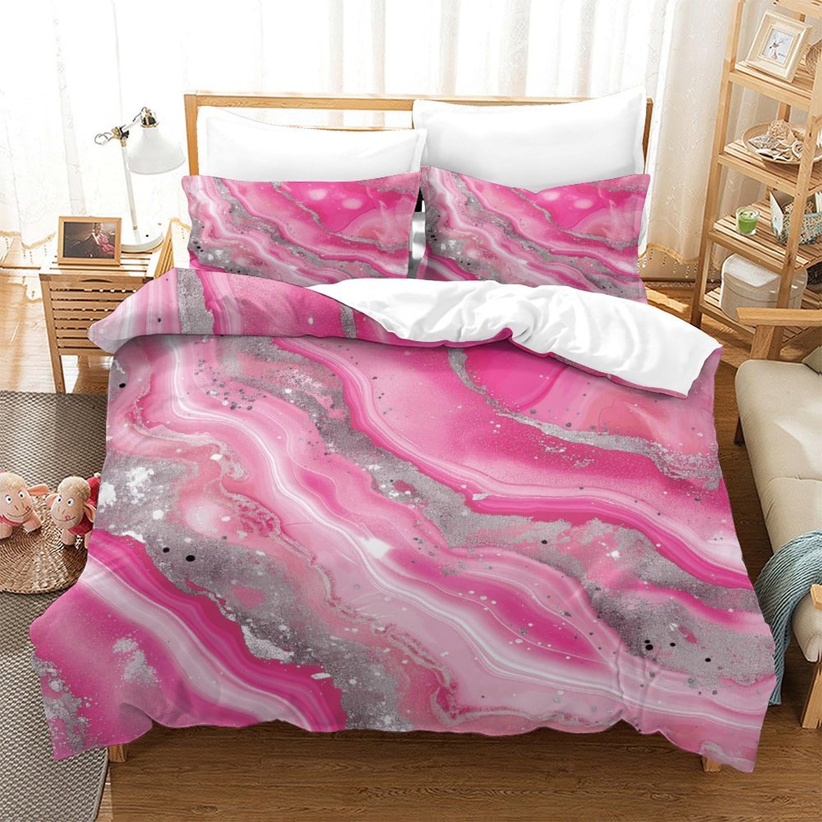 P1S9U7W5Y 3D Printed Marble Pattern Duvet Cover Set 3pcs Microfiber Abstract Bedding Set King（220x240cm）