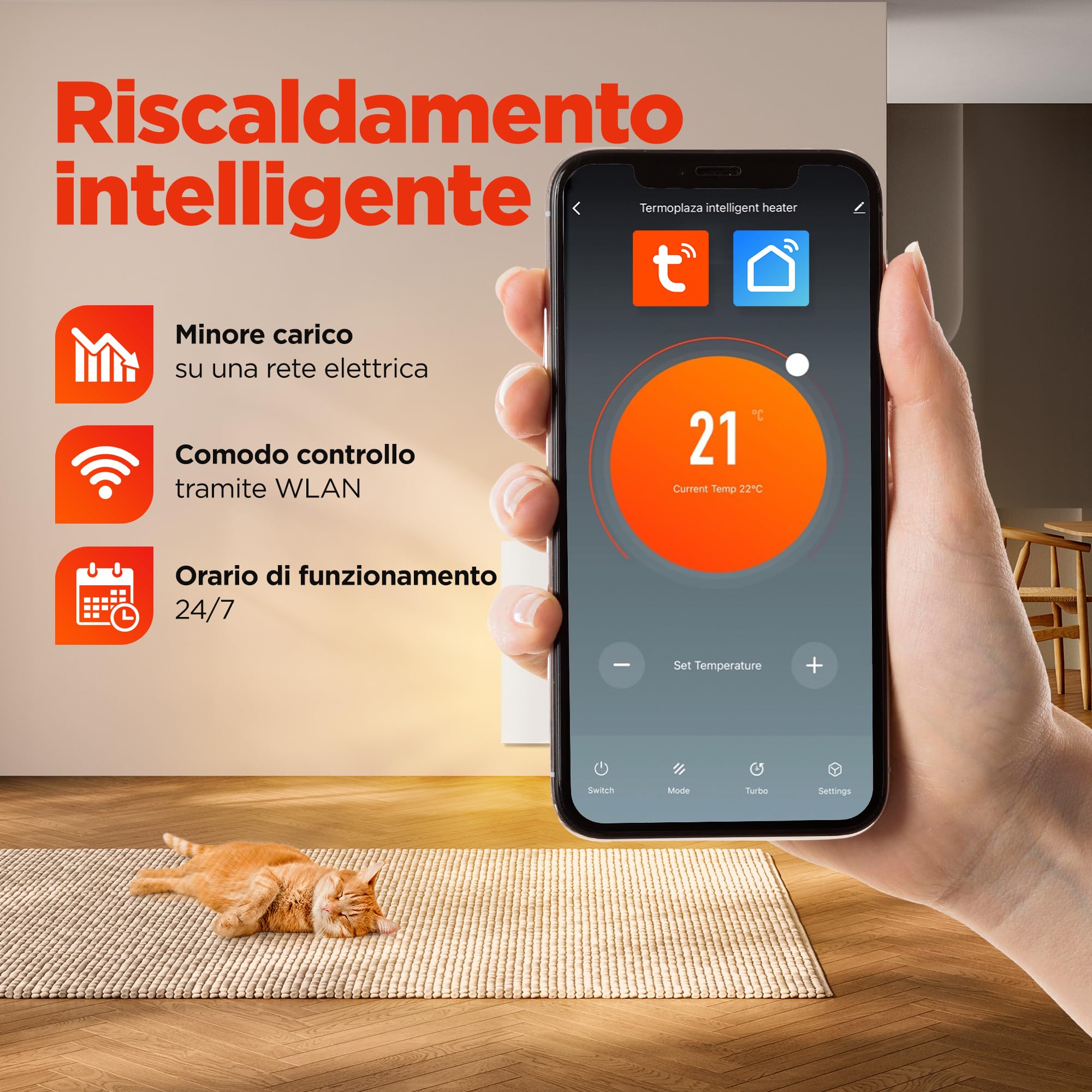 Termoplaza Termoconvettore Elettrico WiFi Da Parete o in Piedi 7 m² - 270 Watt Stufetta Elettrica Basso Consumo - Termosifoni Moderni Infrarossi - Pannello Radiante Infrarossi Termosifone Elettrico