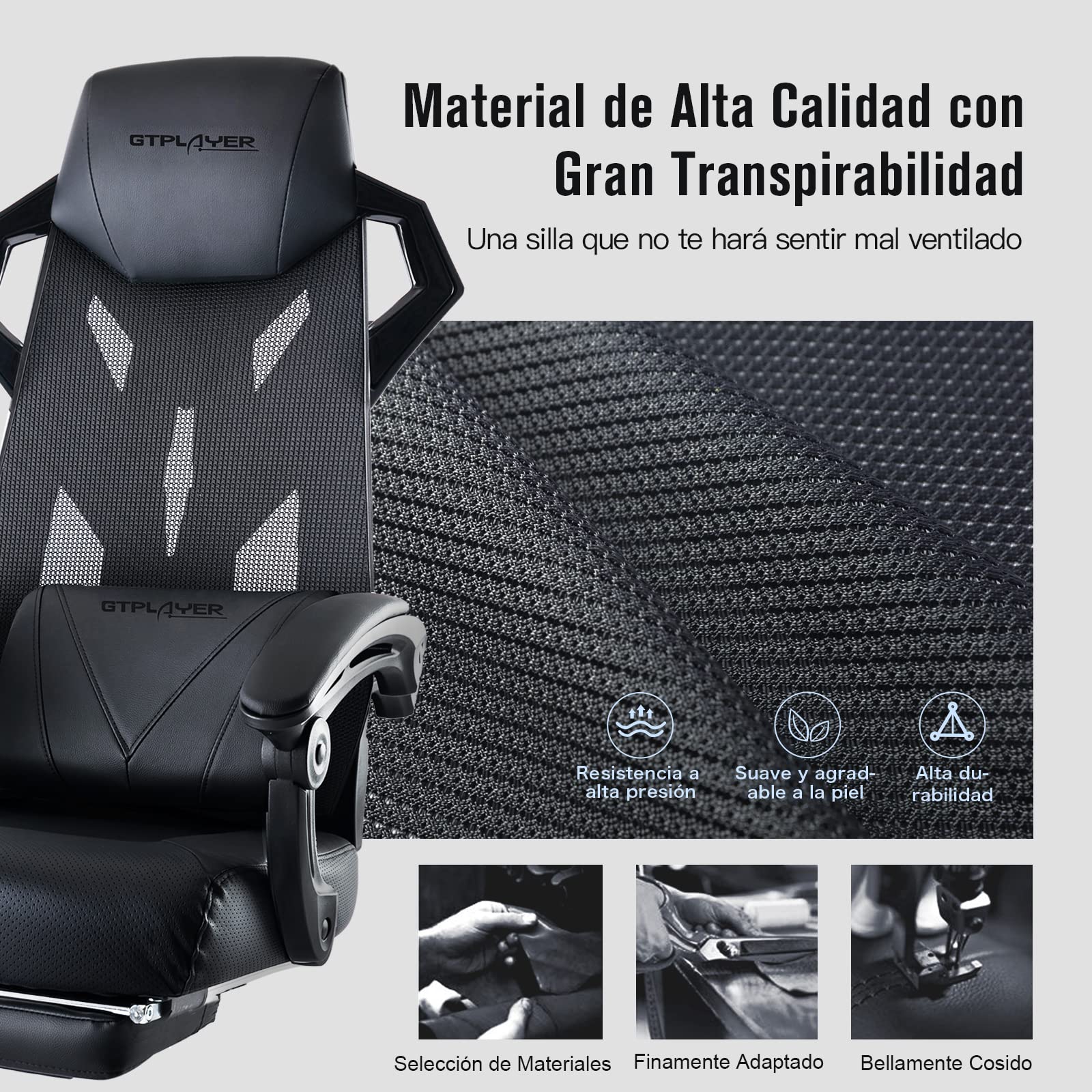 GTPLAYER Silla Gaming Reposapiés Oficina Gamer Silla Escritorio Ergonómica Ordenador con Altura Ajustable Reposabrazos Sincronizado y Cojín Lumbar Engrosado Respaldo Reclinable(Negro)