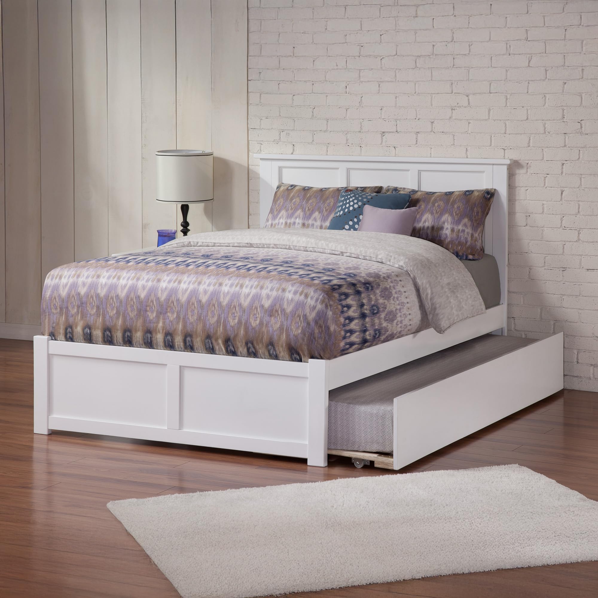 AFI Madison Full Size Platform Bed with Footboard & Full Trundle in White