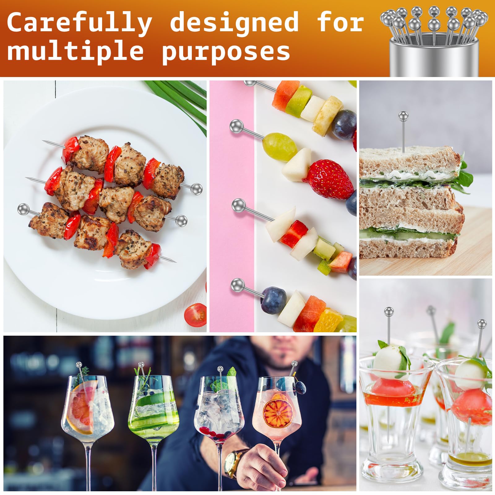10 stks Cocktail Sticks Set Rvs Fruit Sticks, Herbruikbare