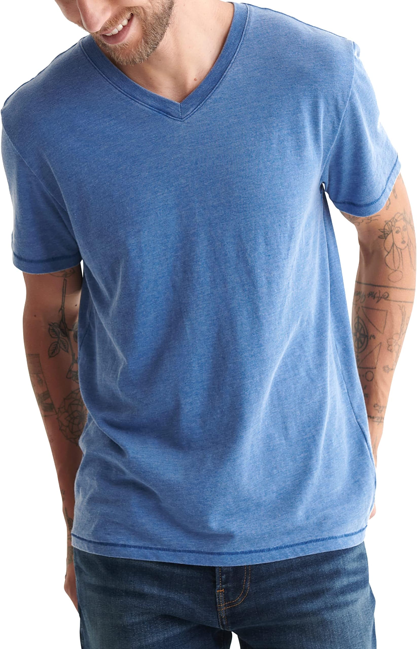 Men's Venice Burnout V-Neck Tee Shirt T, Black Mountain, M