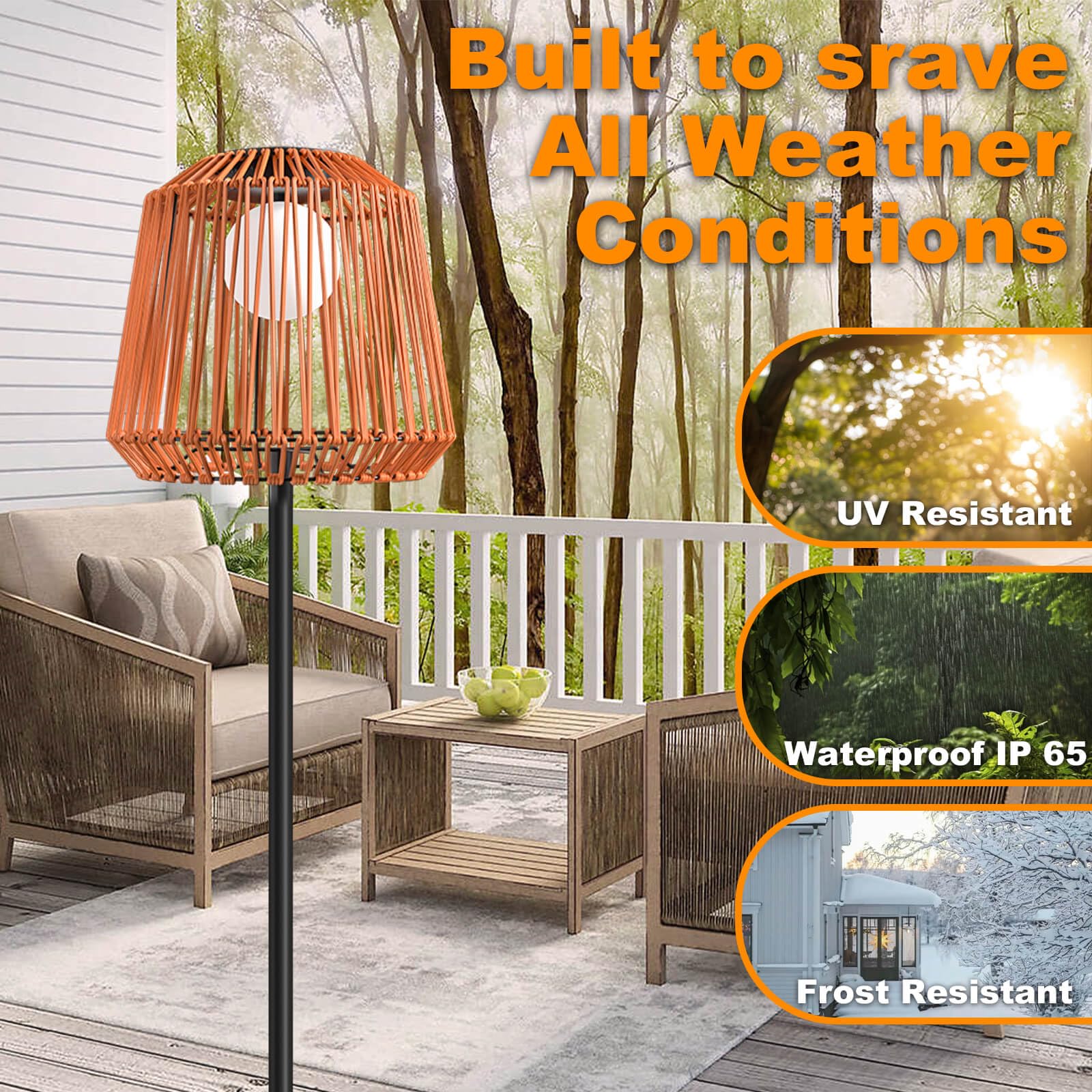 Lámpara solar exterior de ratán con 3 niveles de brillo y carga USB, IP65, resistente al agua, lámpara de pie solar para jardín, terraza y salón (30 × 30 × 155 cm, blanco cálido, encendido