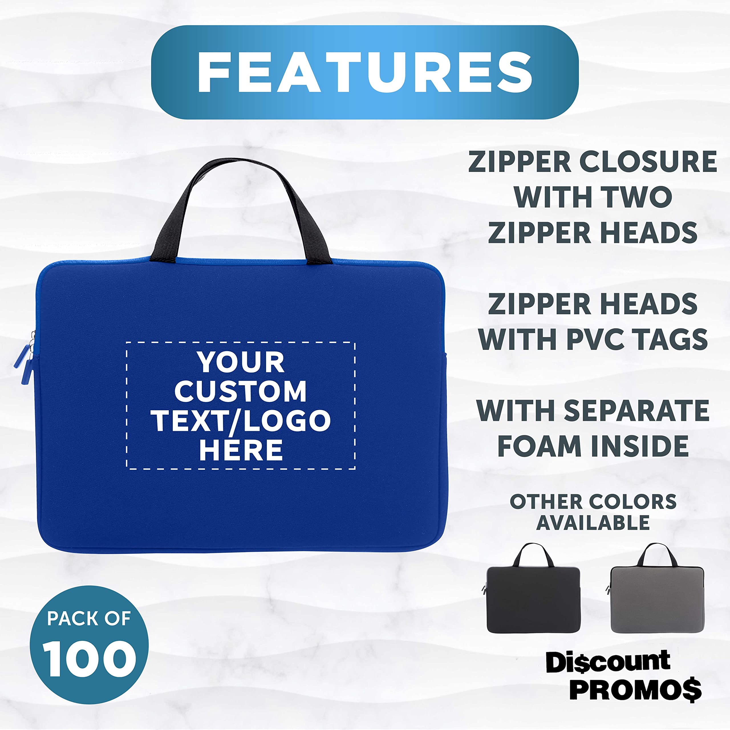 Custom Aston Neoprene Laptop Sleeves with Handles Set of 100, Personalized Bulk Bulk Pack - Electronic Device Protector, Perfect for Individuals on The Go - Blue