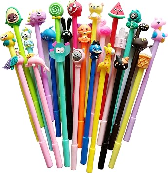 sencoo 24 pack Cute Cartoon Gel Black Ink Pens Assorted Style Writing Pens for Kiddos Birthday Present School Prize Student Gift Fun Girl Pens black