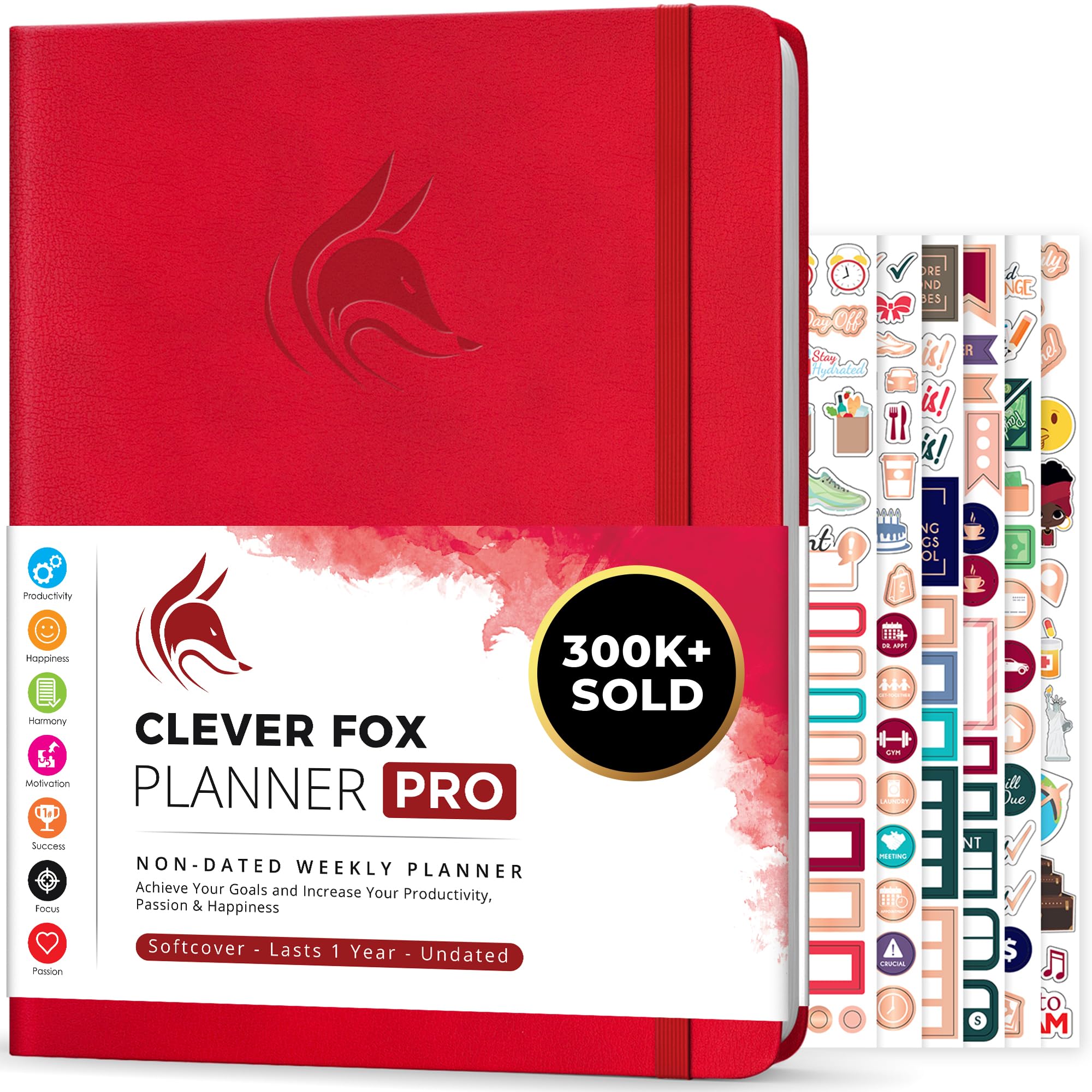 Clever Fox Planner Pro - Planner Settimanale/Mensile. Per Aumento Della Tua Produttività, Gestione Del Tempo E Raggiungere I Tuoi Obiettivi - Organizer, Dura 1 Anno - A4, Senza Data - Rosso-image