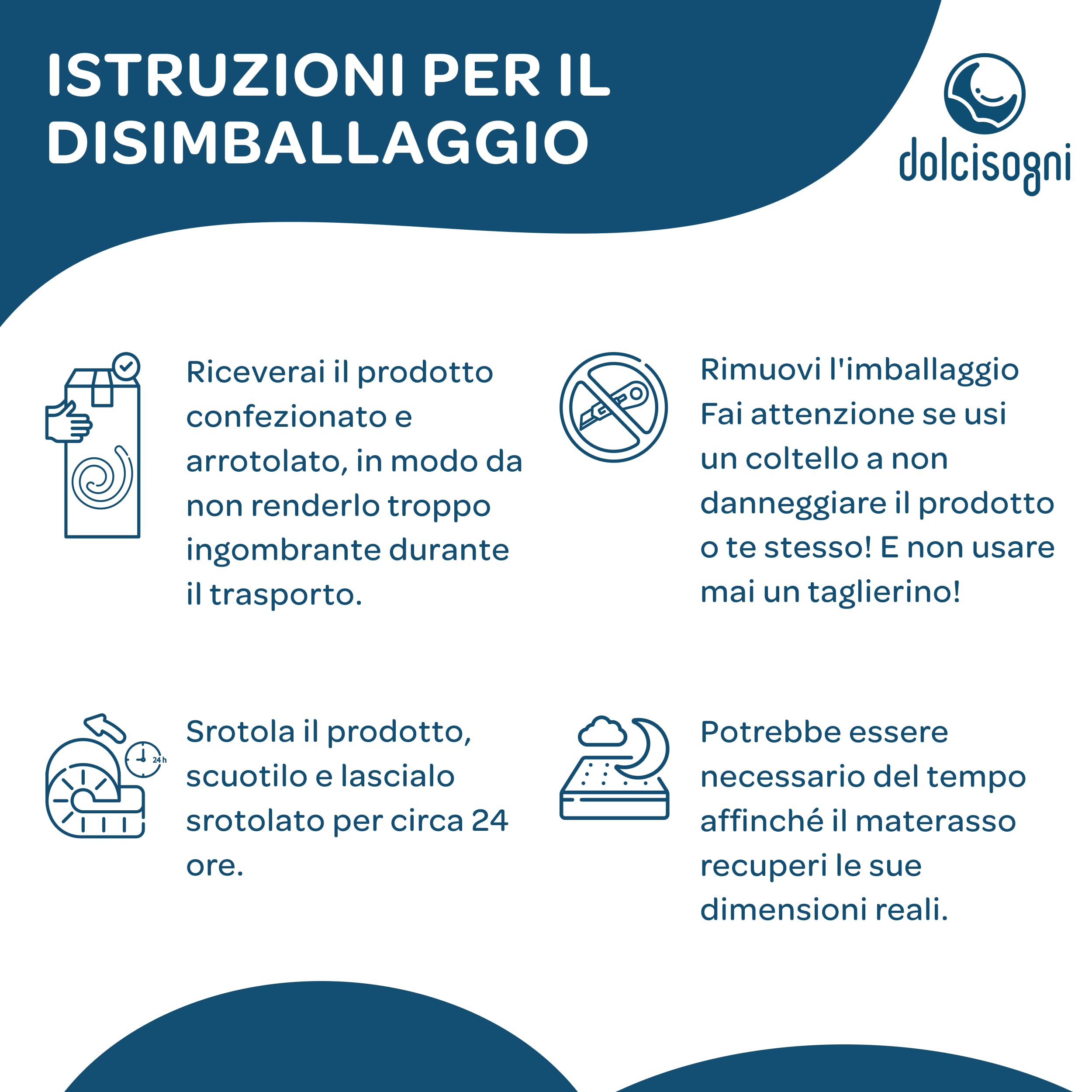 DOLCI SOGNI Topper 100% Memory Foam 80x190 cm - Effetto Rinfrescante – 100% Made in Italy, Certificato OEKO-TEX® & CertiPUR™, Spessore 5 cm, Fodera con trattamento Cooler Rinfrescante