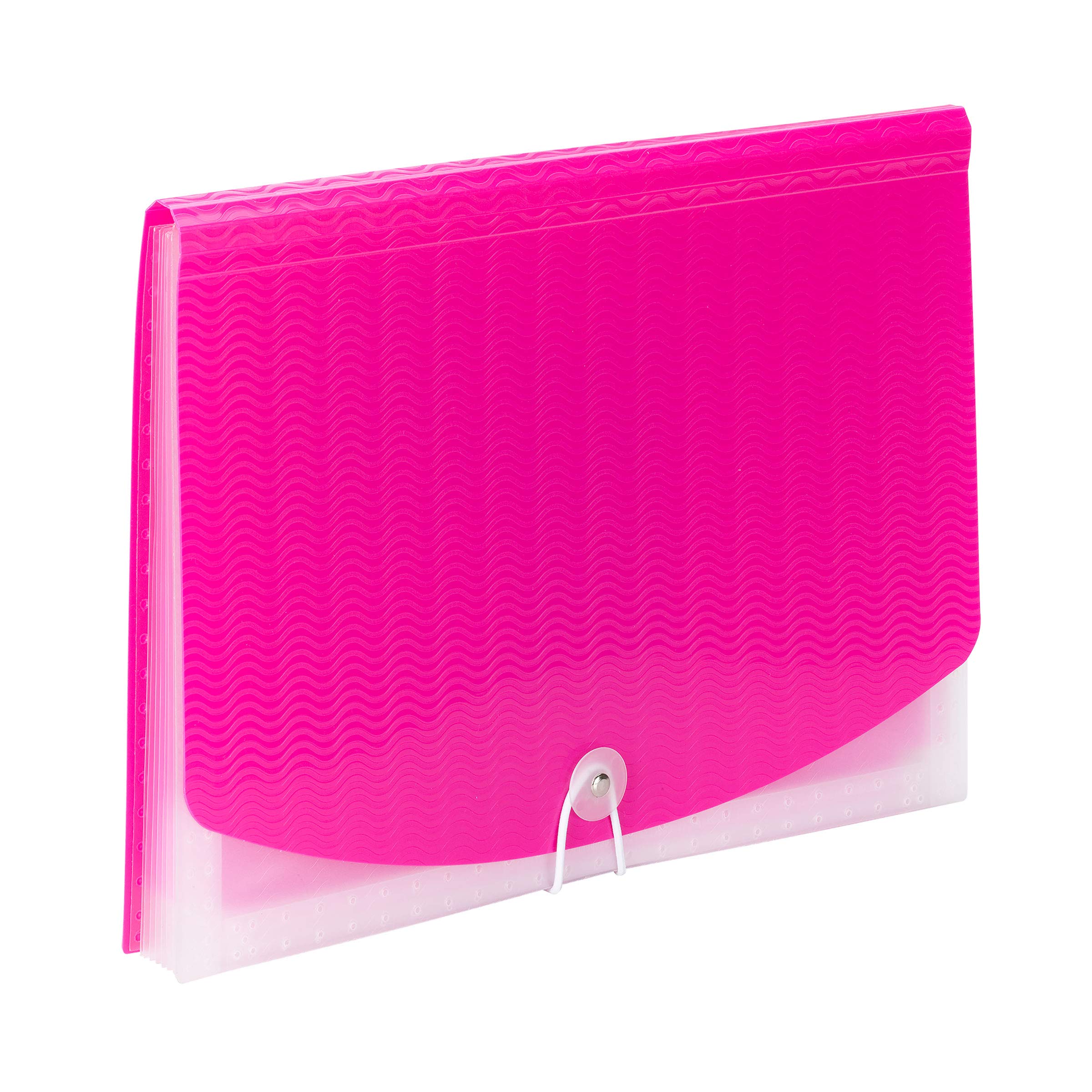 Smead Poly Expanding File, 6 Dividers, Flap and Cord Closure, Letter Size, Wave Pattern Pink/Clear (70874)