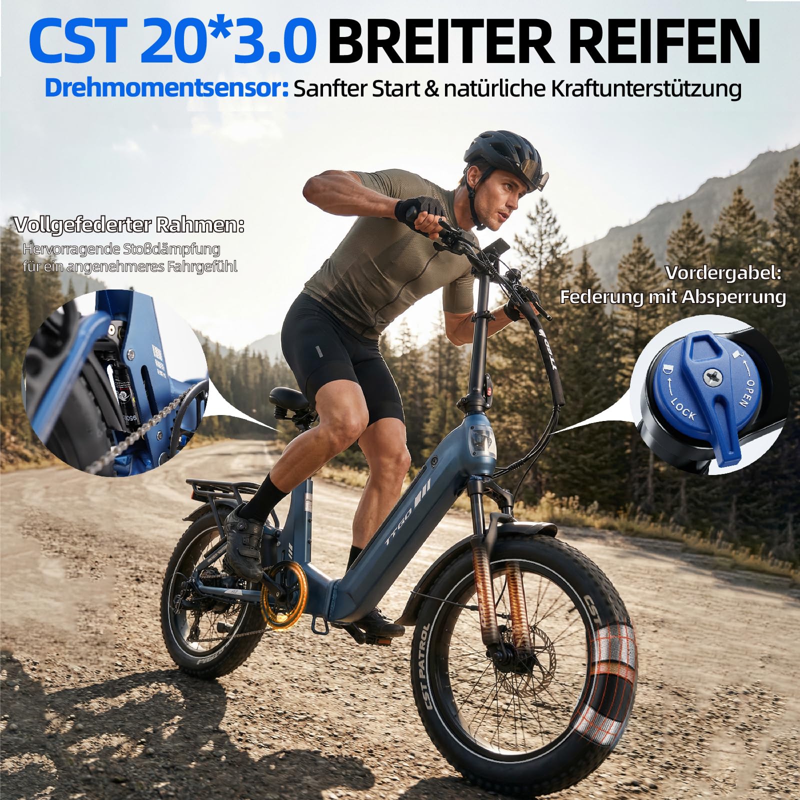 ttgo F7 E Bike Klapprad, 20 * 3 Zoll Elektrofahrrad Herren Damen mit 250W Motor, 70Nm Drehmoment, 48V 15AH Akku, bis zu 120 km Reichweite, 7-Gang Getriebe mit LCD-Display