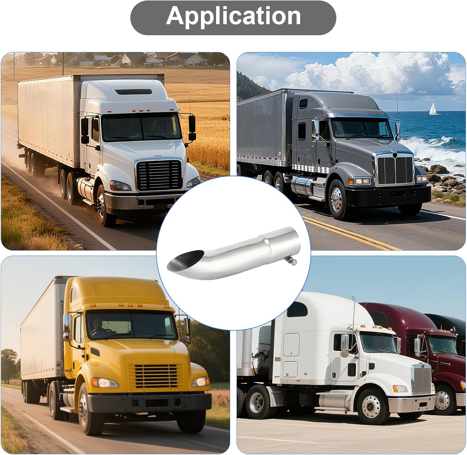 Turn Down Exhaust Tip 3.5" Inlet 12" Overall Length Stainless Steel Polished Tailpipe Tip Bolt On Diesel, Silver